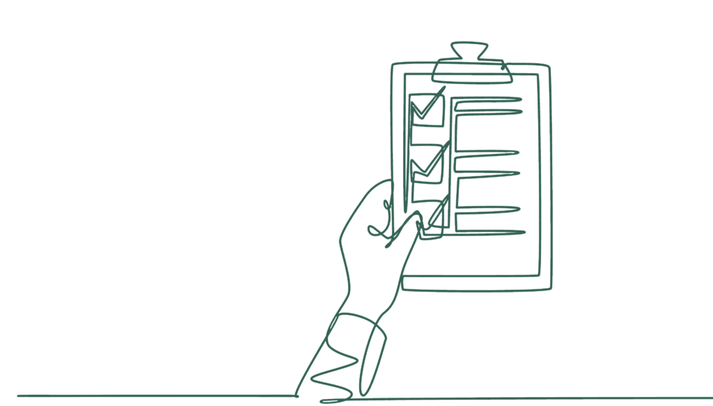 Line drawing of a clipboard and checklist